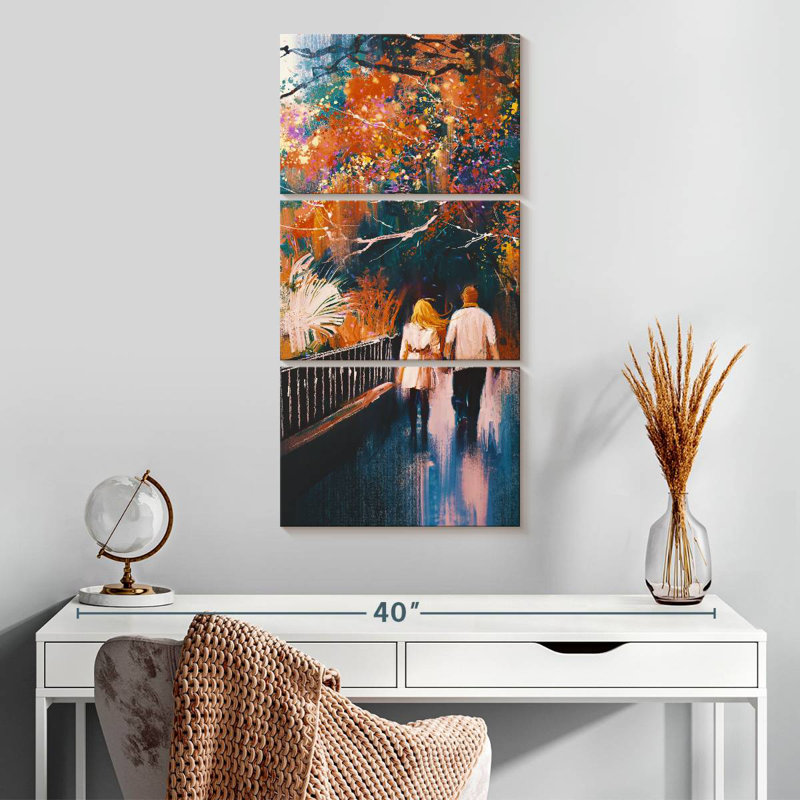 Couple en automne, H 32 po x l 15 po