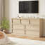 Commode 7 tiroirs pour chambre à coucher, de style moderne, en bois avec poignées en bois, meuble de rangement et support télé de 137 cm de large, fini naturel-1285578979