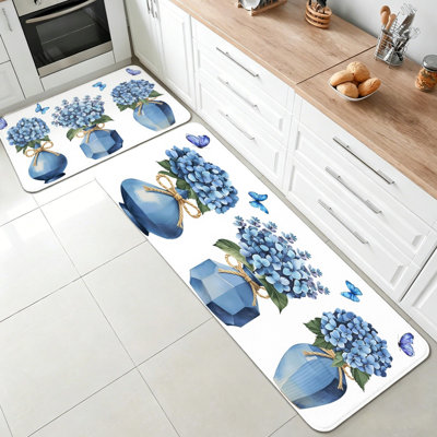 Contemporary Hydrangea Vase Butterfly Floral Set of 2 Home Decor Kitchen Area Rugs