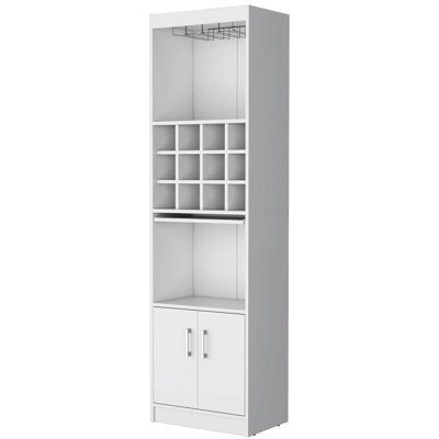White Bar Cabinet For Wine Display - 13.3 Inches Deep, 71.1 High, 15 Shelves, Engineered Wood With Organizer Feature 2 Doors, Wood, Practical