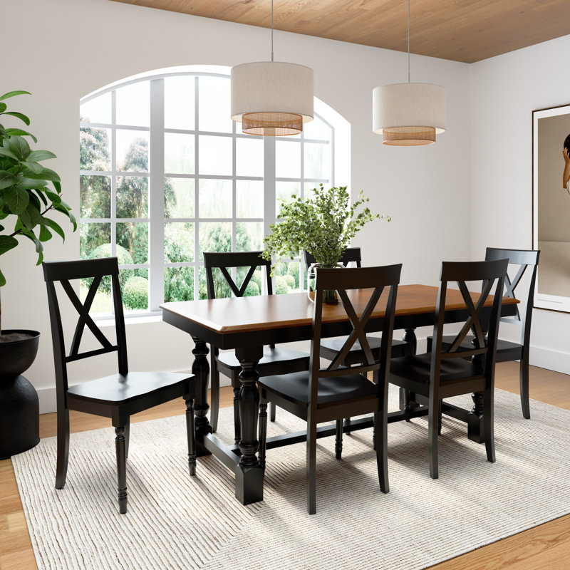 Table de salle à manger Sterling 67W Farmhouse Squire Trestle, Noir, noir, noir, noir