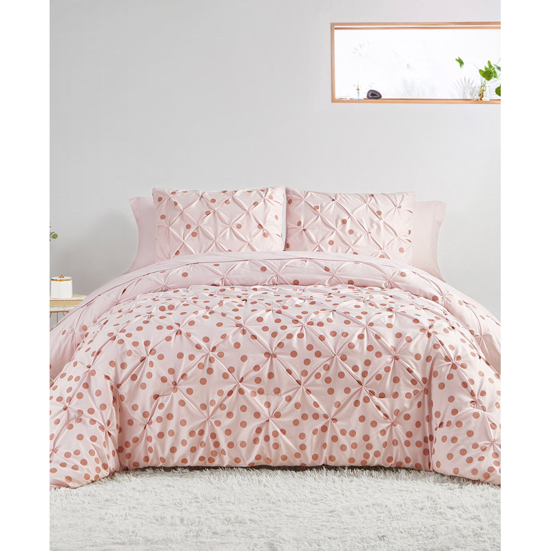 Ensemble d'édredon en microfibre 7 pièces moderne et contemporain, Très grand édredon + 6 pièces supplémentaires, Rosé