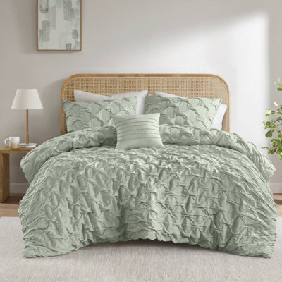 Bailey Green Diamond Pucker Woven Wrinkle Resistant 3-Piece Twin/Twin XL Comforter Set