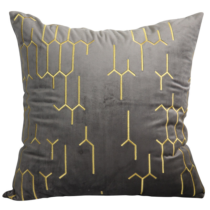 Embroidered Velvet Reversible Pillow Cover, Gray