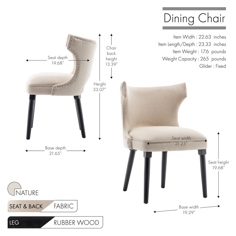 Dominique Fabric Dining Chairs with Rubberwood Legs, Nature