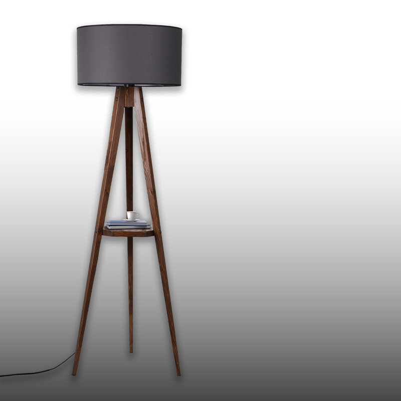 Wooden Body Drum Tripod Floor Lamp, Gray