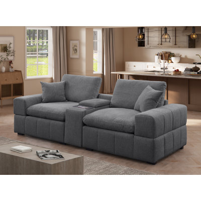 3 Piece Modular Loveseat Sofa With Wireless Charger Console & Cup Holders