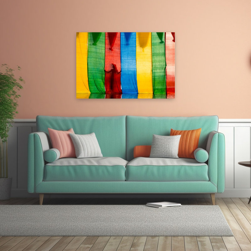 Impression d'art mural coloré, dramatique et vibrant représentant un reflet d'ombre dansante, H 32 po x l 48 po
