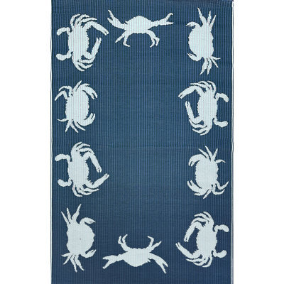 Crab Outdoor Mat, Blue & Teal, Reversible Mat For Patio, Porch, Deck, Floor Mat