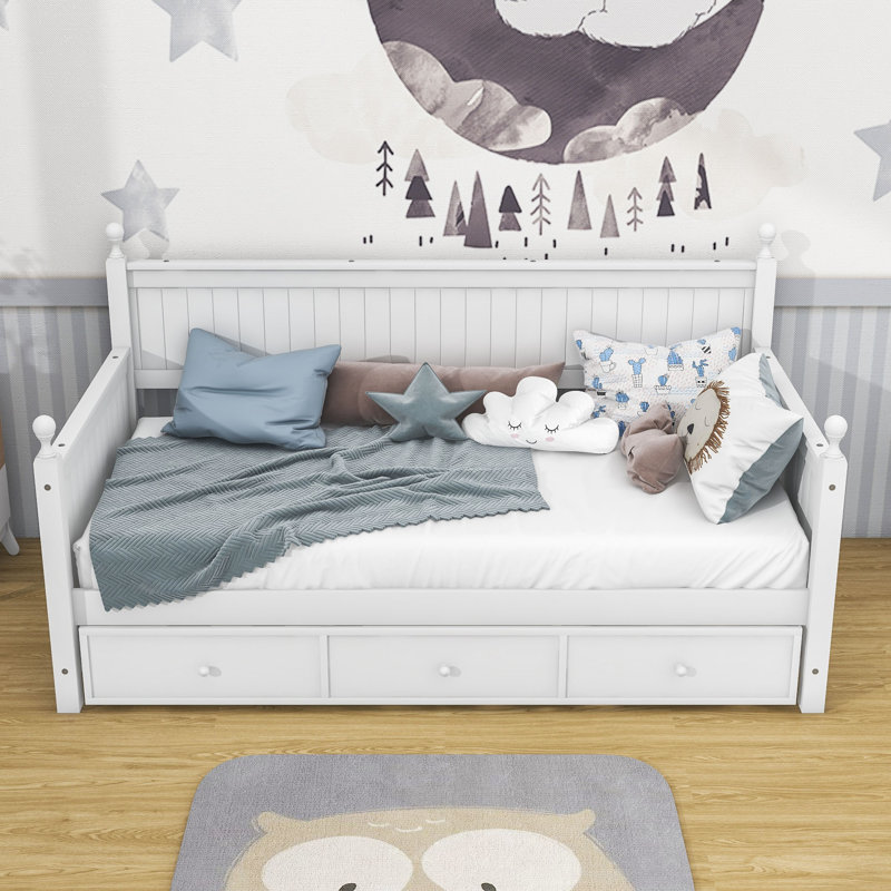 Kenzee Twin Size Three Drawers Wood Daybed, White