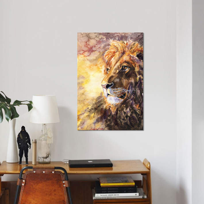 Lion I, reproduction sur toile, H 12 po x l 8 po x P 0,75 po, Toile tendue, Pas de tapis