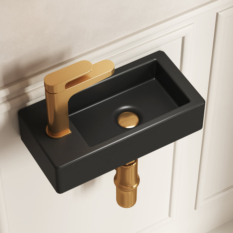 DeerValley 370 x 180 x 90mm Black Ceramic Rectangular Small Bathroom Sink