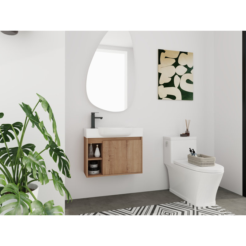 Meuble-lavabo mural 26 po avec lavabo et rangement en céramique