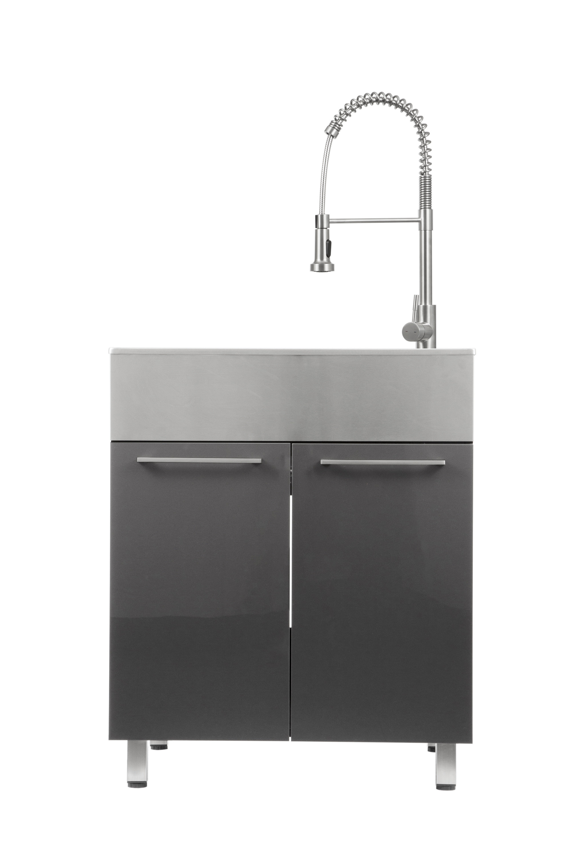 presenza All-in-One 28 in. x 22 in. x 33.8 in. Stainless Steel Drop-In Sink and Cabinet with Faucet in White, Brushed Stainless Steel