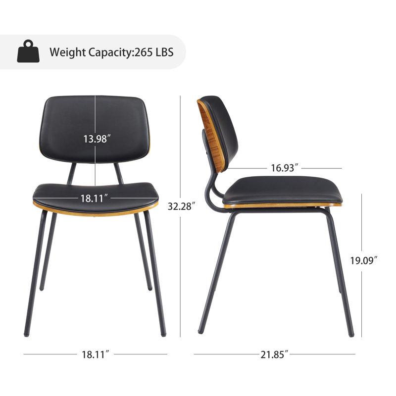Breajah 18.11 Wide Faux Leather Dinning Side Chair with Metal Frame, Black