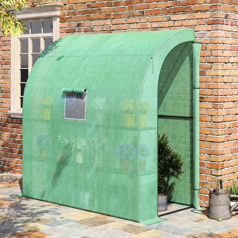 7' X 3' Plant Greenhouse, Pe Cover, Galvanized Steel Frame, 3 Wire Shelves, Walk-In Design For Efficient Care Cover And With Zippered Doors Roll Up Window