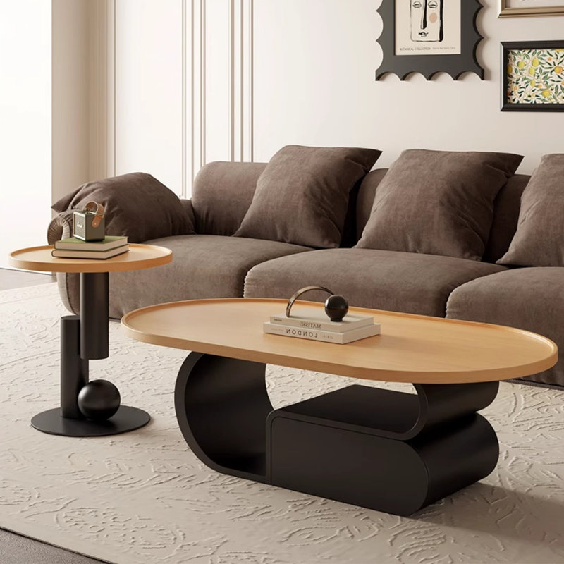 Ensemble de tables basses ovales Light Luxury, H 17,7 po x L 51,2 po x l 27,6 po, Plateau noir / structure noire