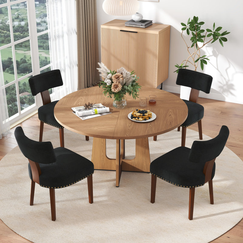 47in Round Dining Table, Farmhouse Kitchen Table with Oak/Walnut/Marble White Finish for Dining Room Kitchen Living Room（Only Table）