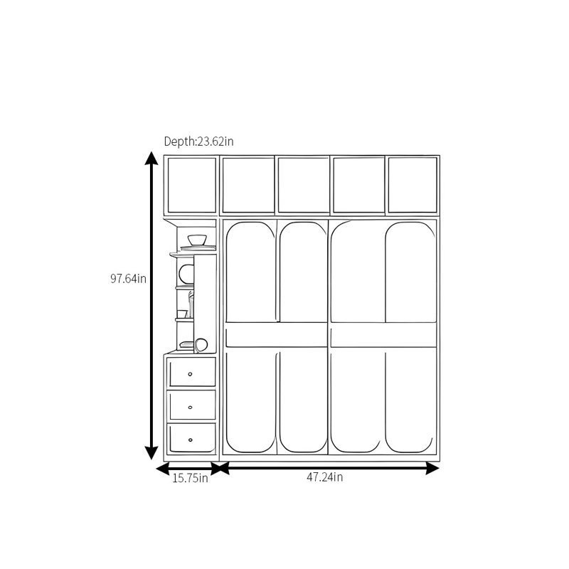 Simple Color Matching Wardrobe, 97.64" H x 62.99" W x 23.62" D