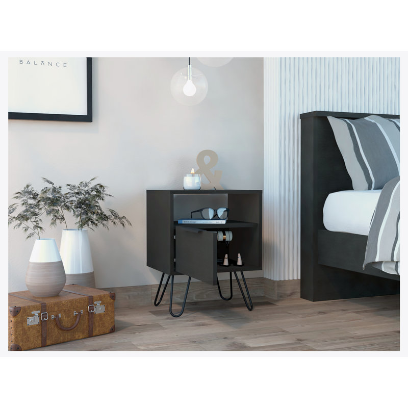 Jacara metal bedside table, Noir