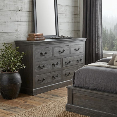 64" Gray Solid Wood Seven Drawer Double Dresser
