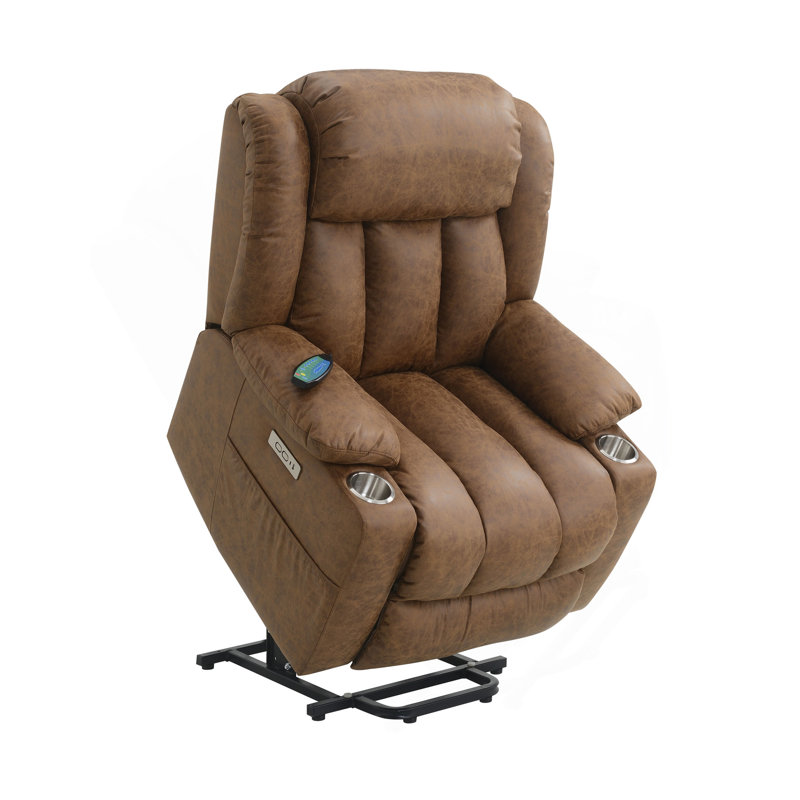 Fauteuil inclinable électrique en cuir Pacay Brown Aire Power avec fonction de levage, de chauffage et de massage