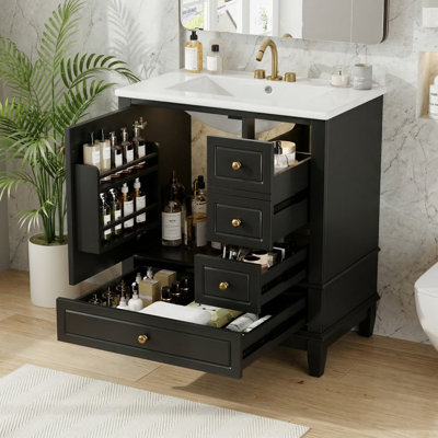 Meletios 30" Bathroom Vanity With Sink, One Door With Shelf And Three Drawers, Soft Close Door