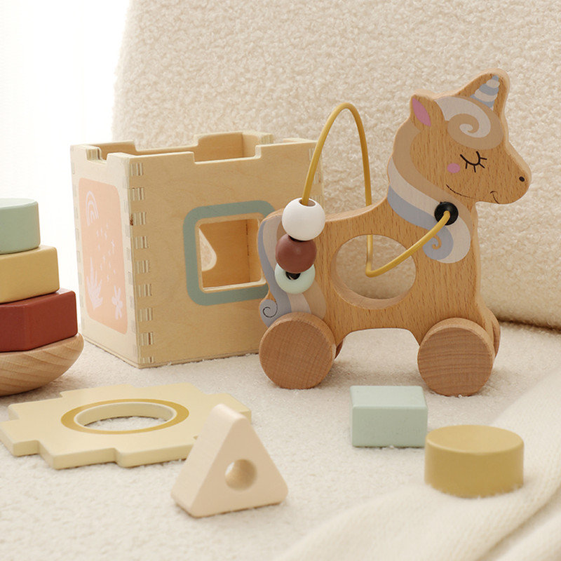 Freniland - Unicorn Baby Gift Set for 12+ Months | 12Pcs Shape Sorter, Stacker, Bead Coaster Toy(CPC Certified)