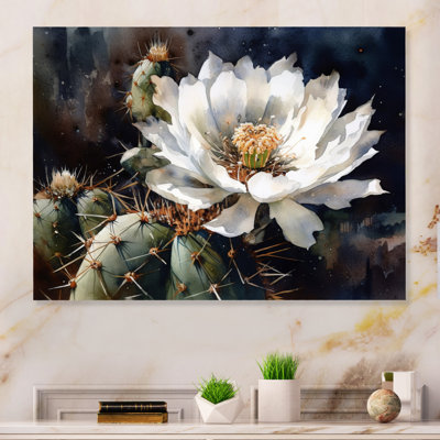 Fleur de cactus blanc et vert IV sur impression métallique