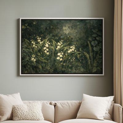 Art mural sur toile encadrée - Fleurs de la forêt luxuriante avec fleurs blanches délicates - 16 po x 24 po, 24 po x 36 po