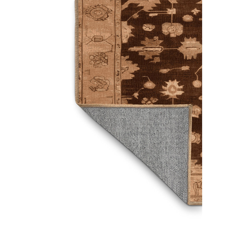 Machine Washable Overdyed Brown Area Rug, Square 6'