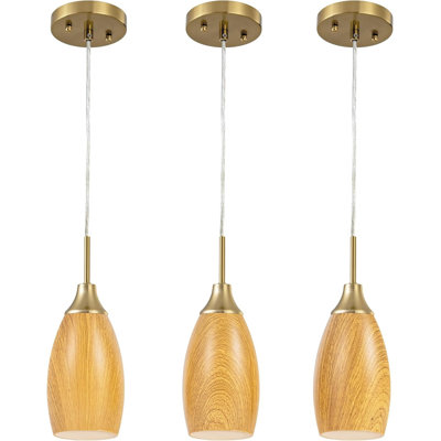 3-pack Walnut Wood Mini Glass Pendant Light