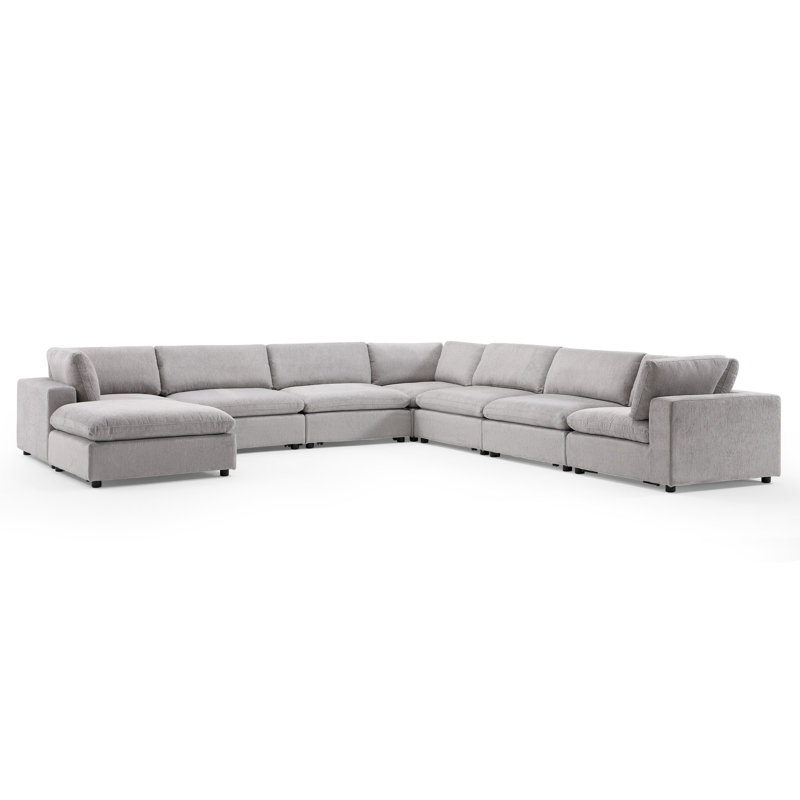 Nuccio 8-Piece Minimalist Modern Soft-Upholstered Sectional With Ottoman