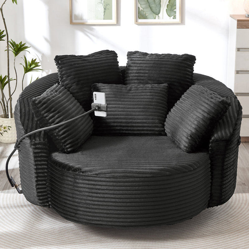 Canapé rond en velours côtelé 56 po, Noir