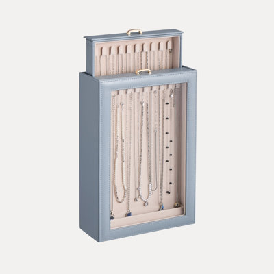 Necklace Organizer Box with Clear Glass Lid Tangle-Free PU Leather Velvet, Jewelry Chains Bracelets Storage Display Case