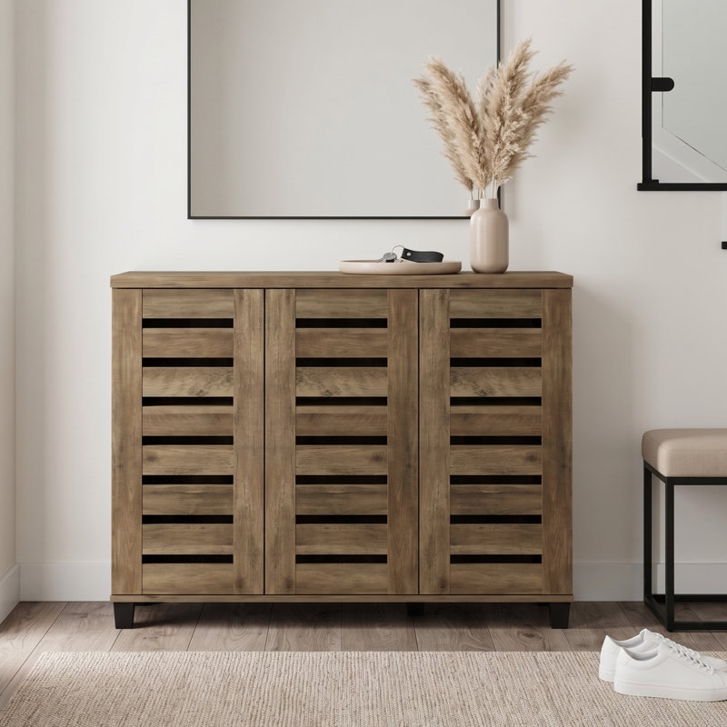 Lismore 20 Pair 3 Door Shoe Storage Cabinet, Knotty Oak