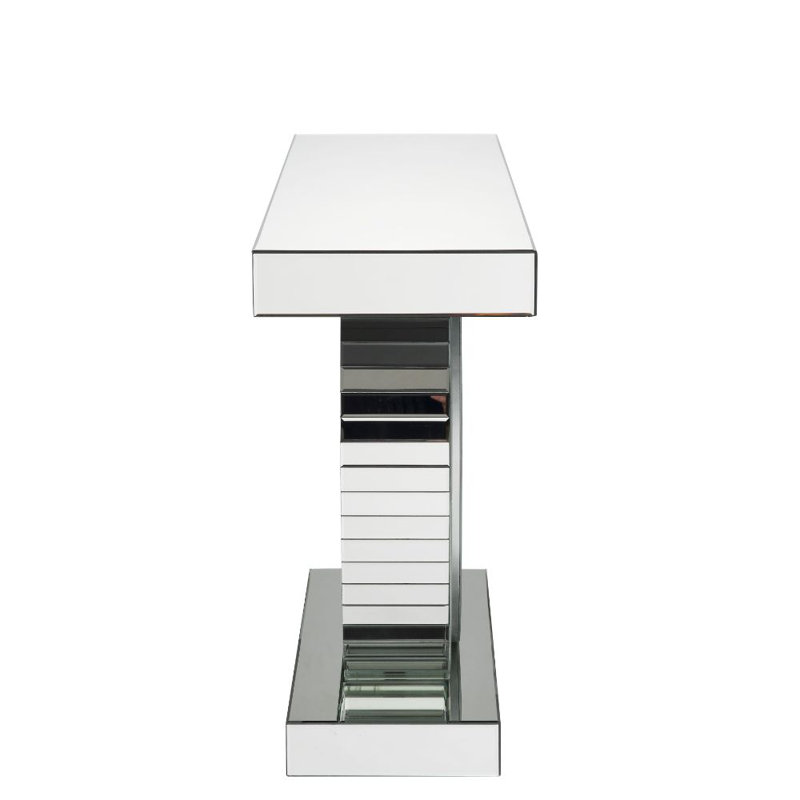 Longo Glam Rectangular Console Table with Pedestal Base in Mirrored & Faux Crystals