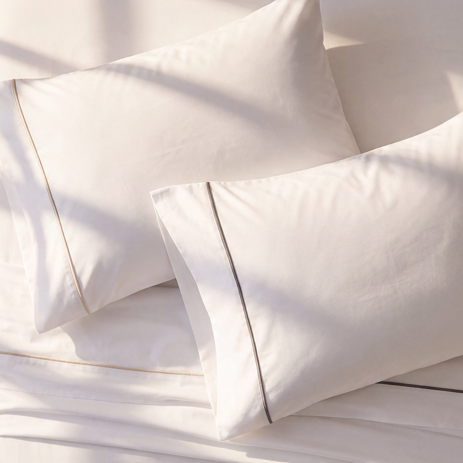 Percale - Set of 2, Standard Pillowcase, White/Gray