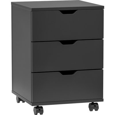 3 - Drawer Vertical Mobile File Cabinet, Wood, Under Desk For Home Office, Fully Assembled, , Black, Easy To Clean, 15.75" W Rolling Cabinet With Drawers, Waterproof, 38 Lbs, 250 Lbs Capacity