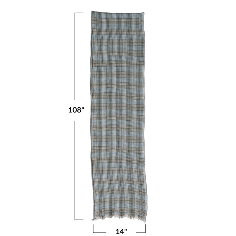 Woven Cotton Double Cloth Table Runner With Frayed Edges