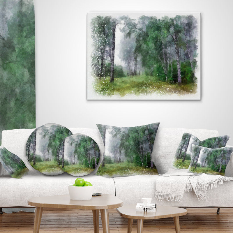 Coussin dessiné à l'aquarelle, 18 po x 18 po, Carré