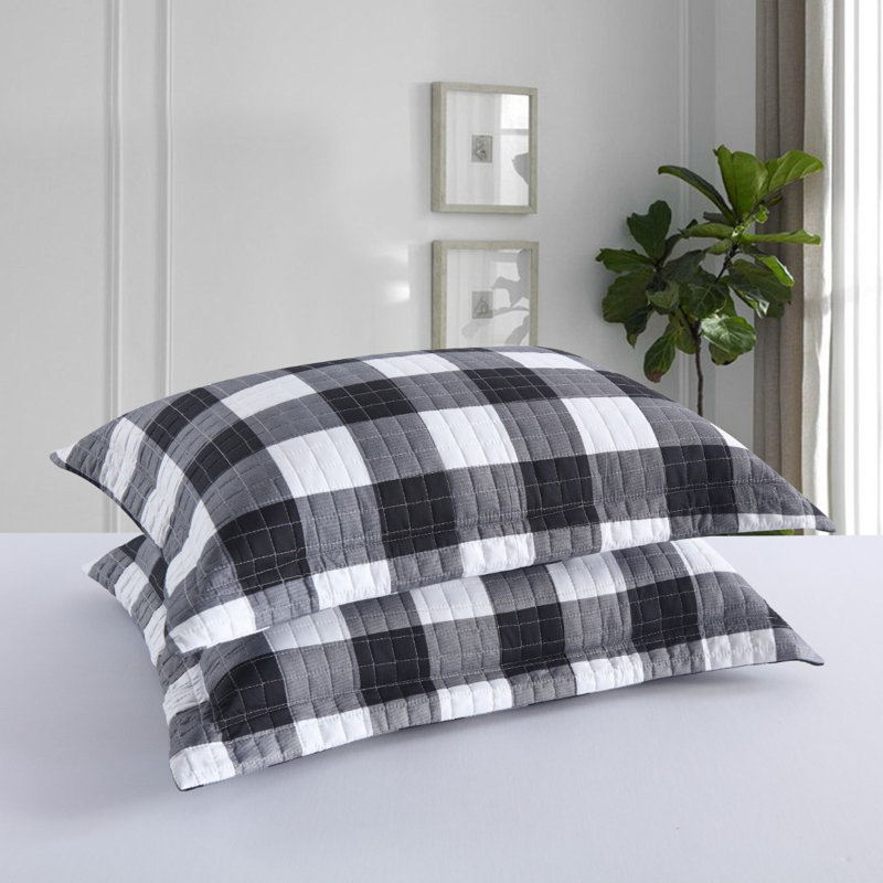 BP01 Gingham Reversible Pillow Cover, 20"H x 36"W, Black