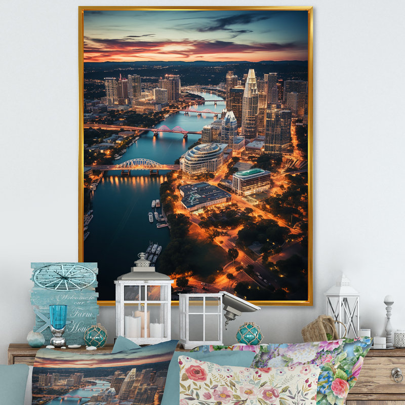 «Austin Beautiful Cityscape Spot I», reproduction sur toile, H 20 po x l 12 po x P 1 po, Cadre flottant doré