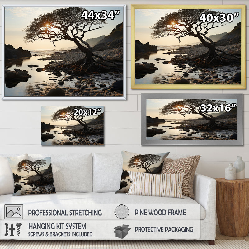 " Beach Coastal Calm I ", Gold Picture Framed, 16" H x 32" W x 1" D
