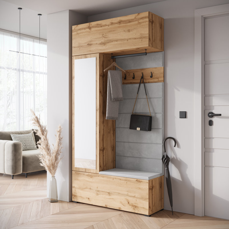 Hall Tree 115cm Wide with Shoe Storage, Brown/Grey