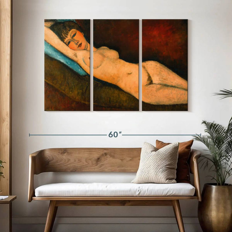 Leisha Reclining Nude With Blue Cushion, 32" H x 50" W