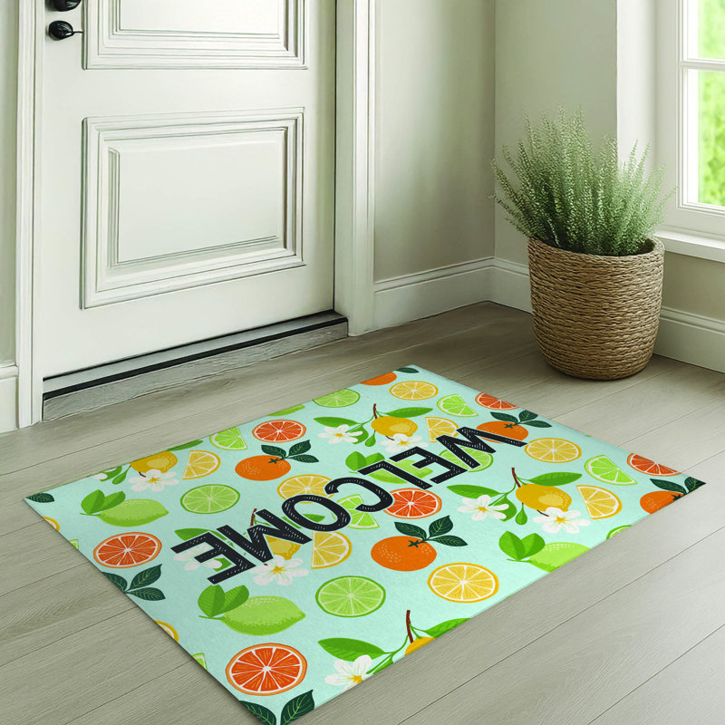 Paillasson Sunny Citrus Welcome, Bleu, L 24 po x L 36 po
