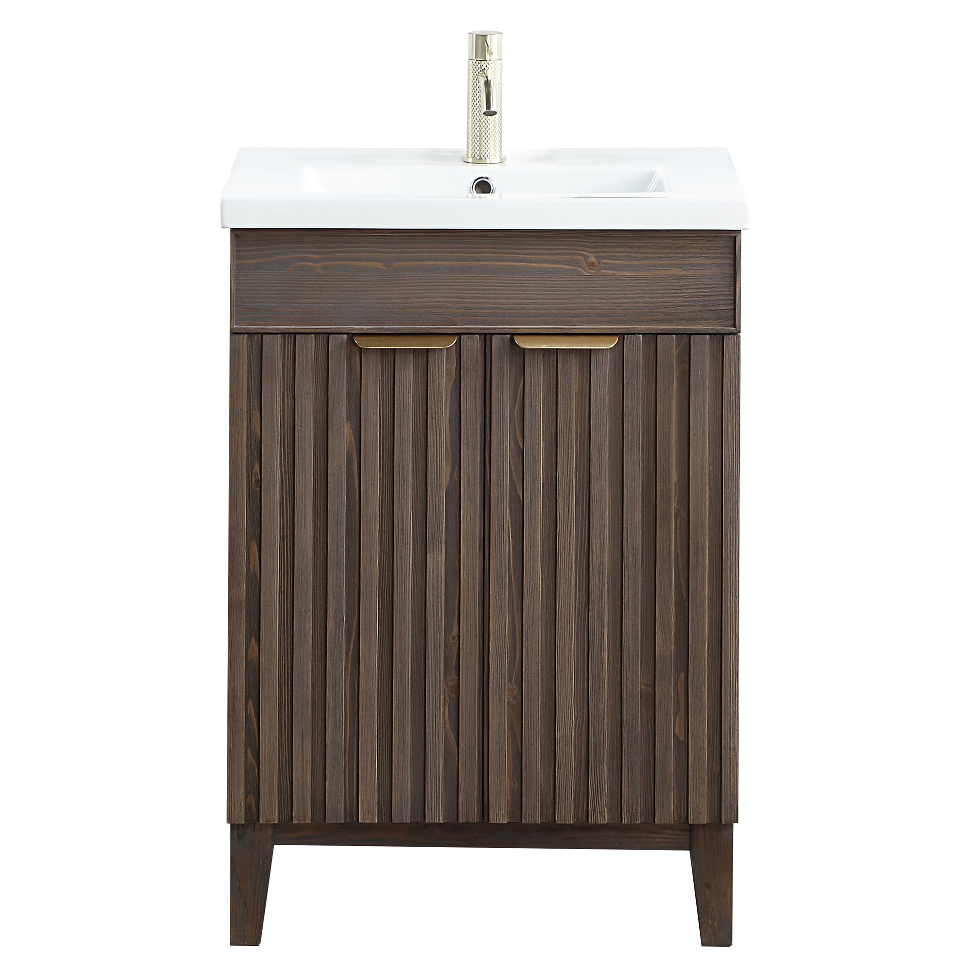 Dansfield 24'' Single Bathroom Vanity, Spruce Antique Brown, Brushed Gold