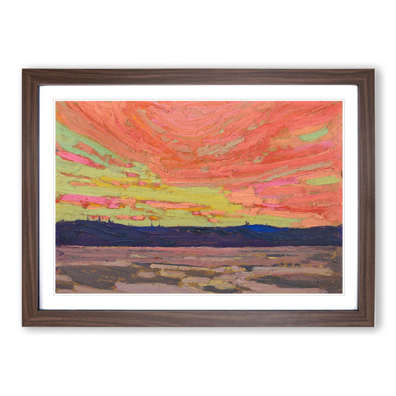 Sunset by Tom Thomson - Picture Frame Painting, Walnut Framed, 27cm H x 36cm W x 2cm D