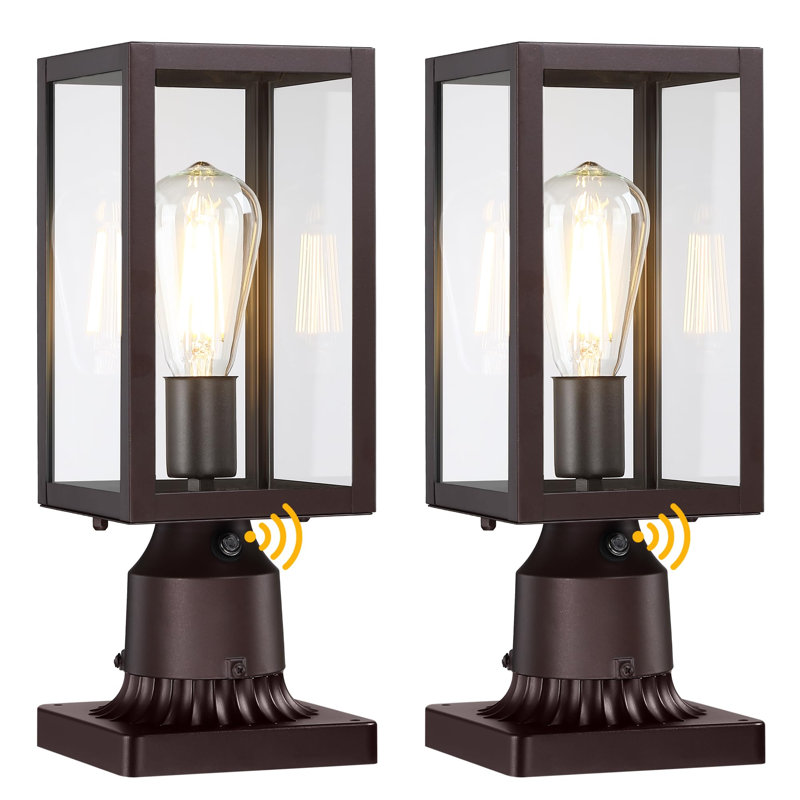 Dusk to Dawn Outdoor Post Lights with Pier Mount Base 2-Pack, Brown